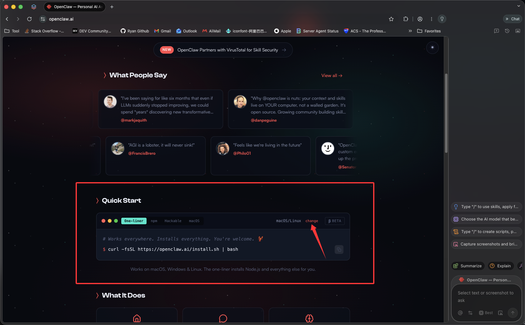 Official one-click installation script