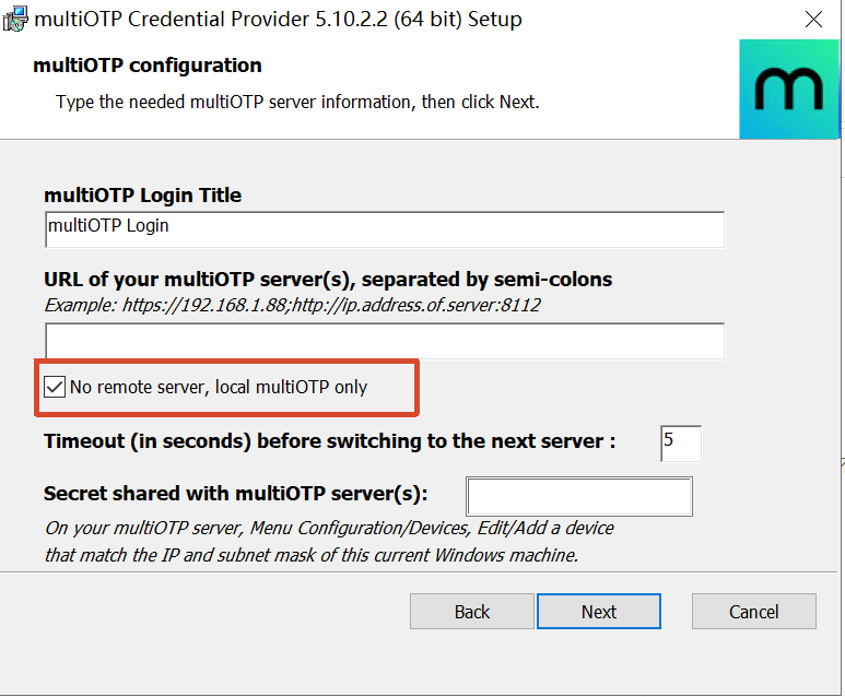 Select the option indicating no remote server
